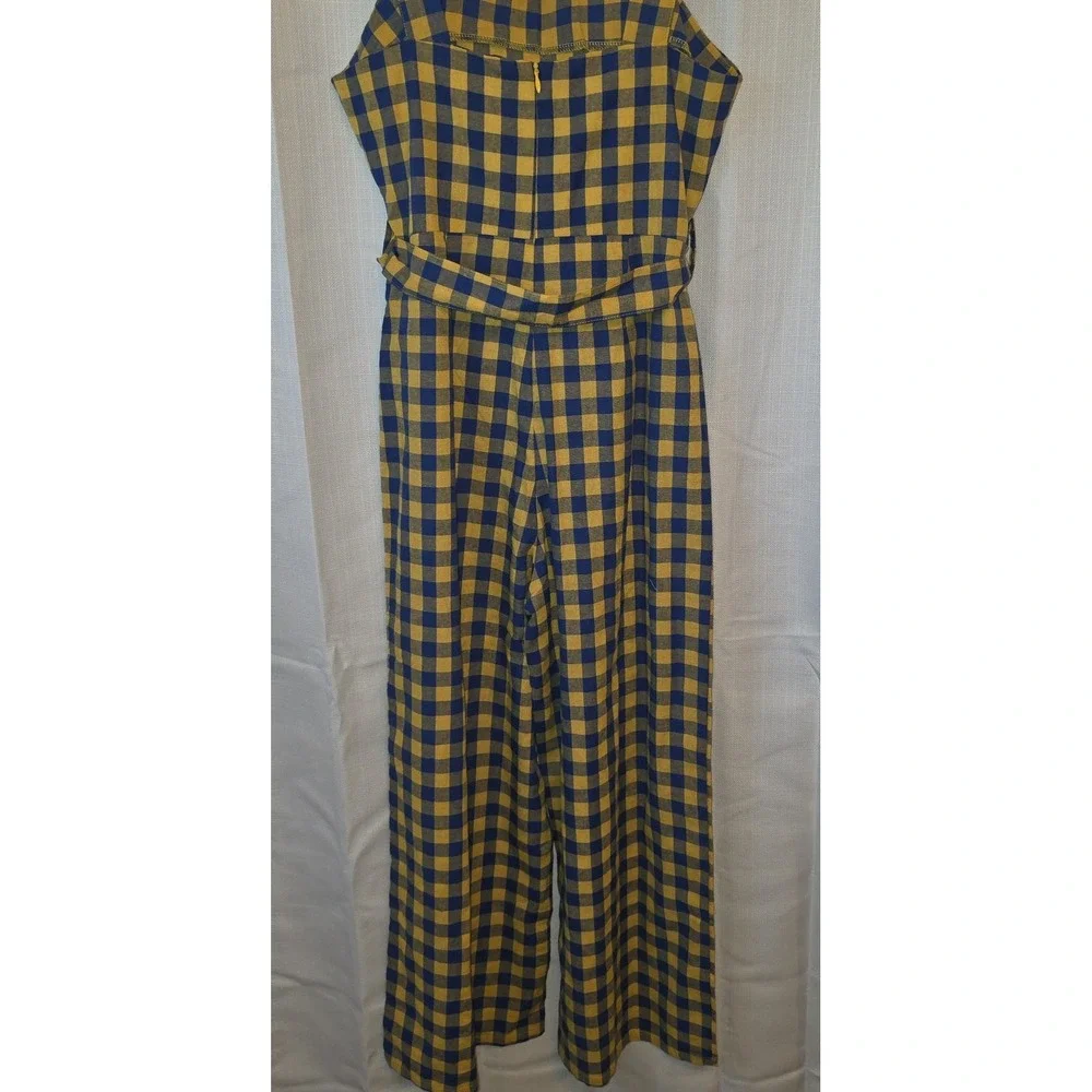 Nastygal ‎ Blue Yellow Checkered Jumpsuit Sleeveless Zipper Size 4 - Picture 11 of 13